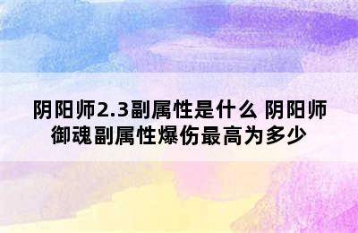 阴阳师2.3副属性是什么 阴阳师御魂副属性爆伤最高为多少